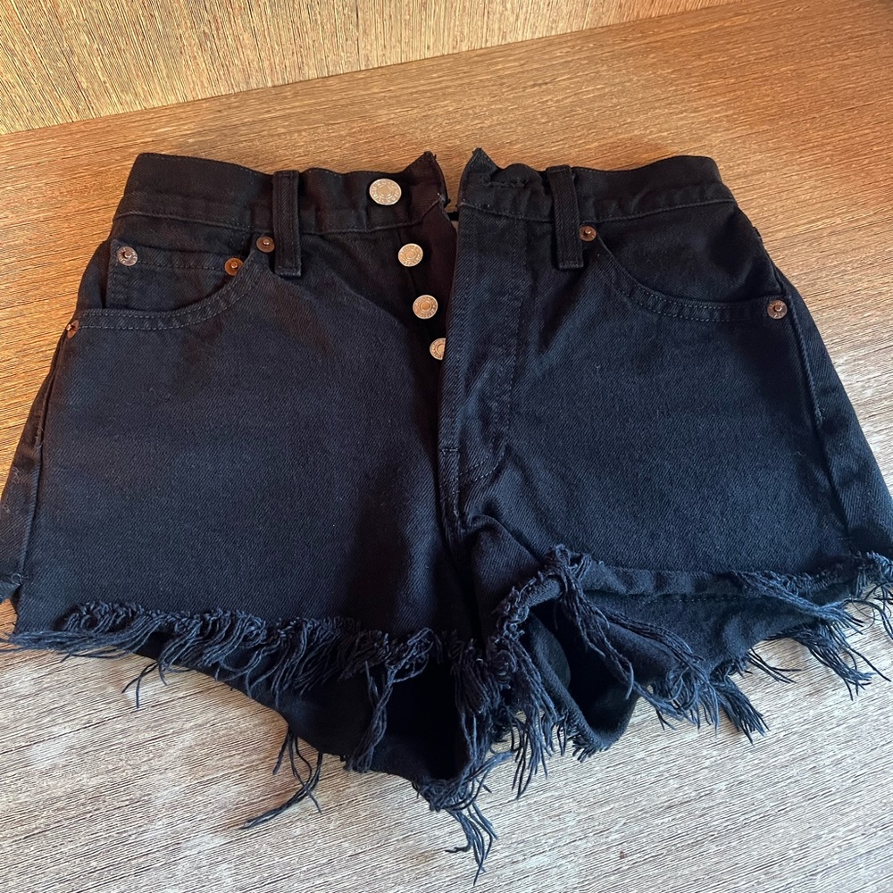 Re/done black denim shorts